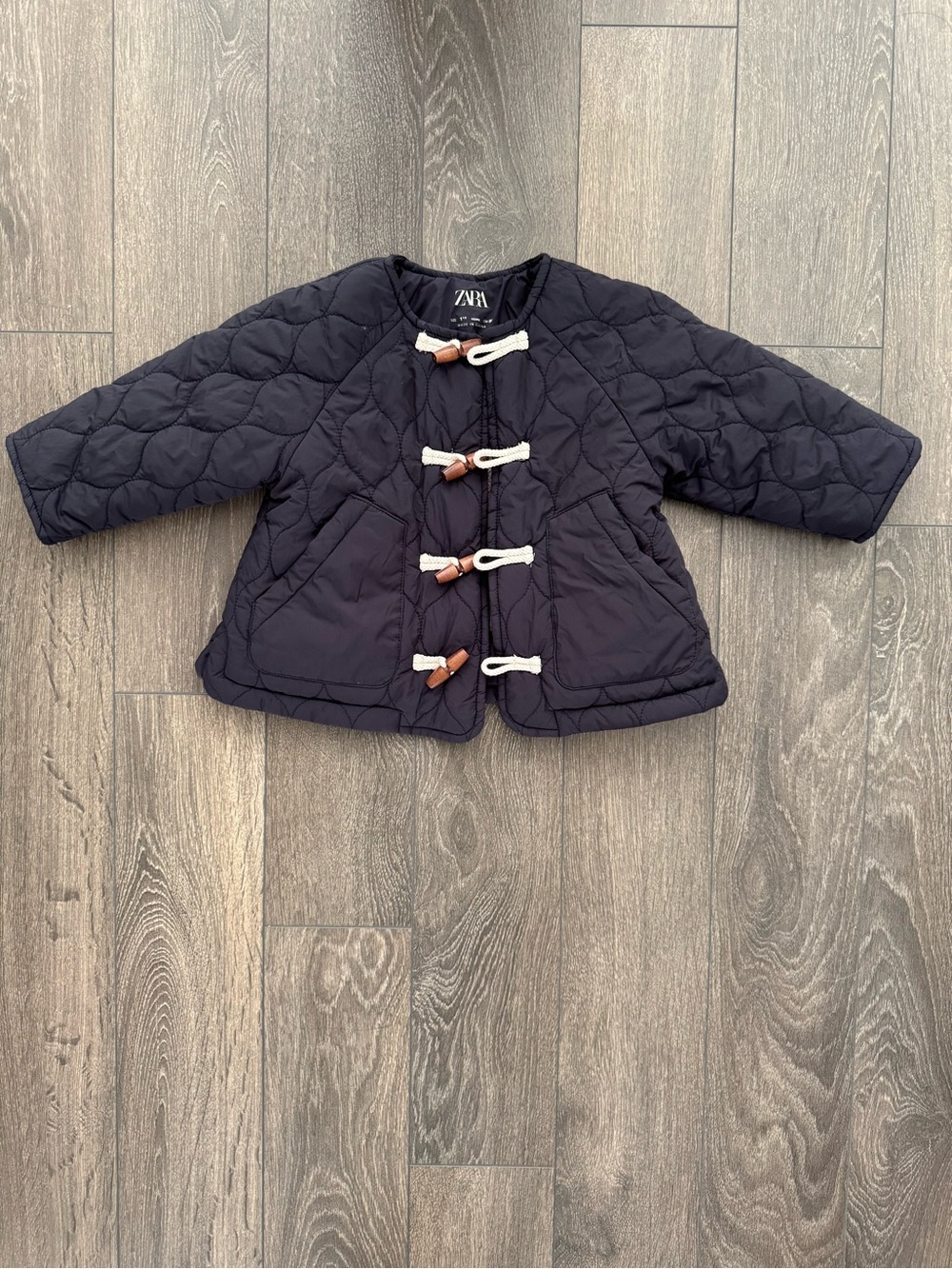 Zara Kids Navy Quilted Puffer Jacket with Toggle Closures
